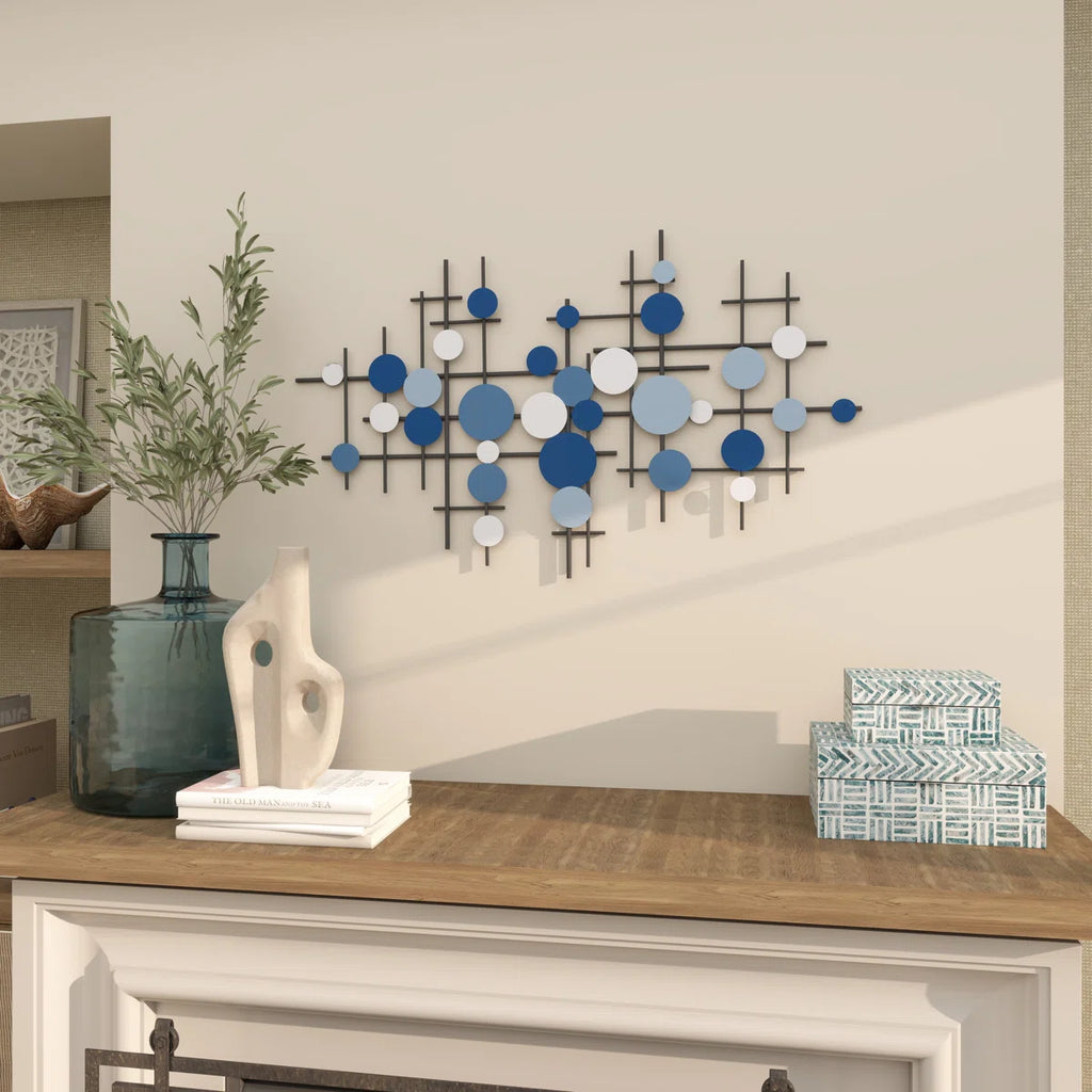 Blue Metal Geometric Overlapping Circle Home Wall Decor, 39" x 1" x 23"