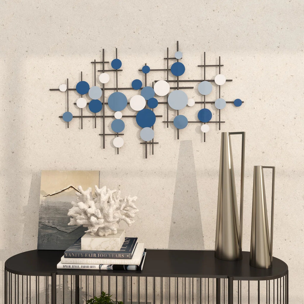 Blue Metal Geometric Overlapping Circle Home Wall Decor, 39" x 1" x 23"